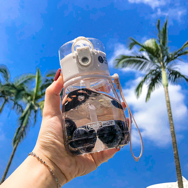 Han Style Plastic Water Glass Girl Straw Cup Adult Portable Tennis Red Anti-Fall Little Fresh Creative Personality Straw Water Cup