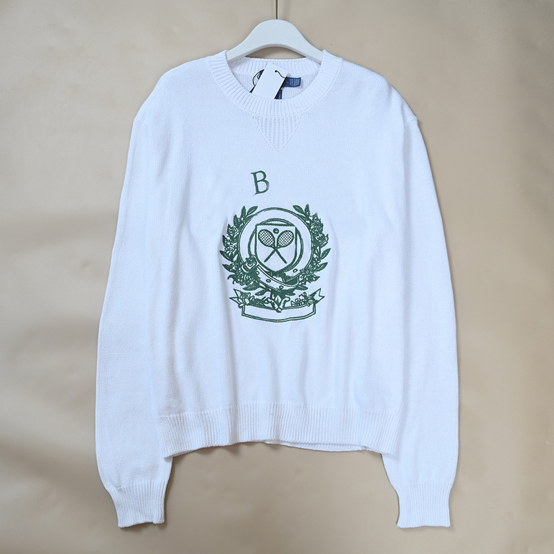 American Single-Brand New Women's Embroidered Drop-Shoulder Long-Sleeve Knitted Crew Neck Sweater 616