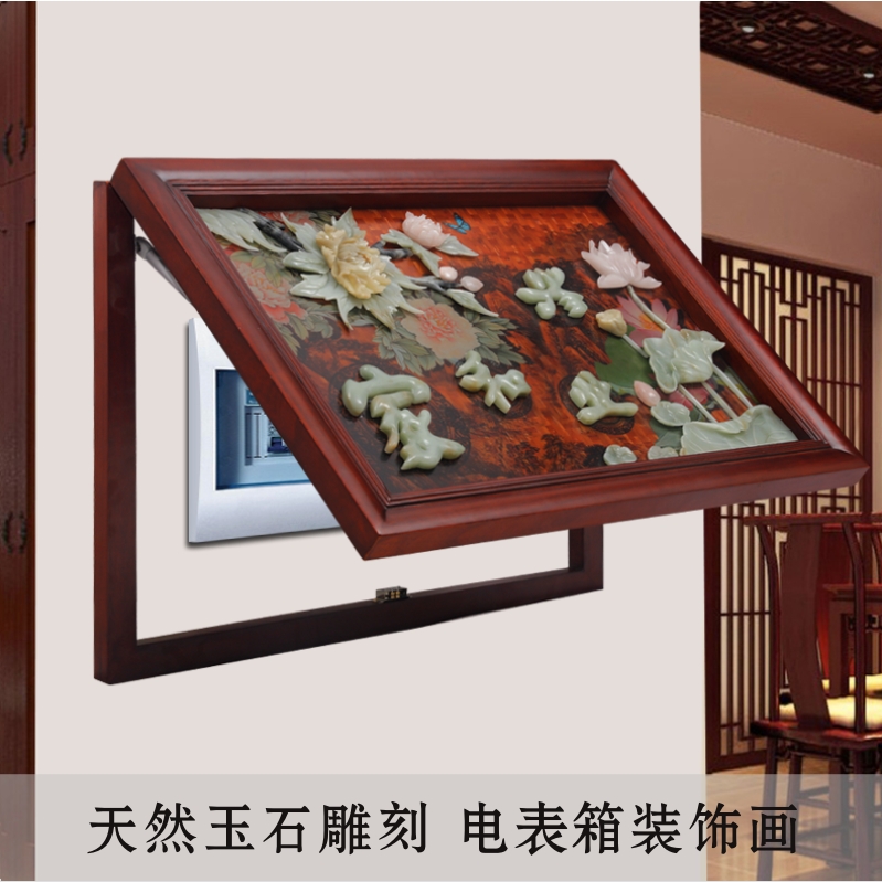 Electric Meter Box Decoration Painting New Chinese Electric Gate Case Wood Sculpture Painting Jade Sculptures Hydraulic Upturned Solid Wood Distribution Box Shelter Box