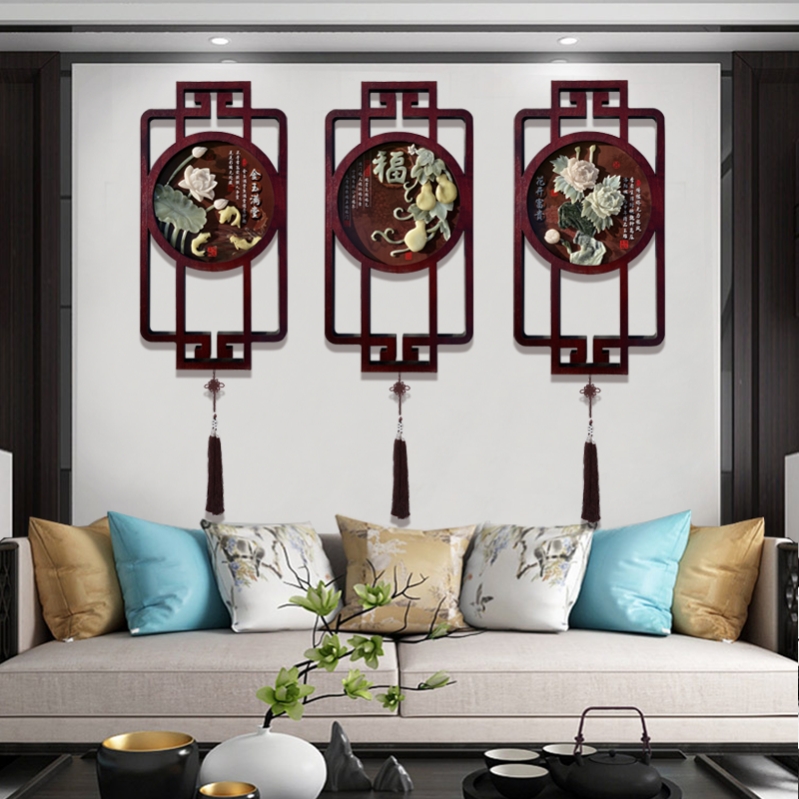 New Chinese living room decoration painting plum orchid bamboo chrysanthemum sofa background wall painting jade carving painting dining room hanging painting porch pendant