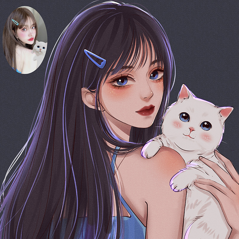 Cute hand-painted avatar custom painted head portrait sketch cartoon lovers live-action photo WeChat avatar design