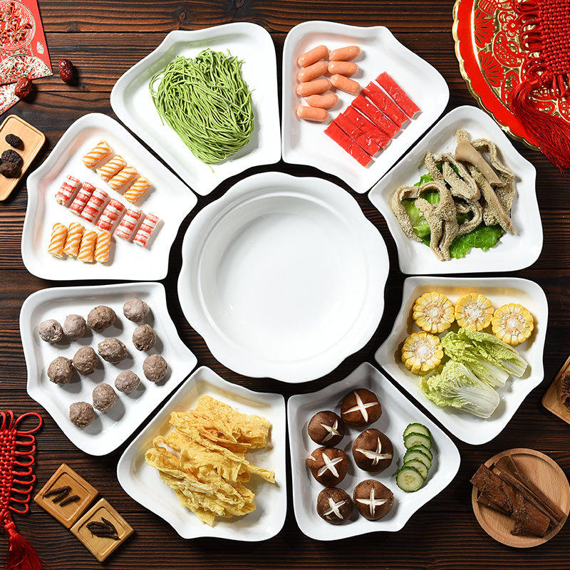 Cutlery parquet combined for Chinese New Year Cutlery Round table Two-floor reunions New Year's Eve dinner shake-in-the-net red ceramic large parquet