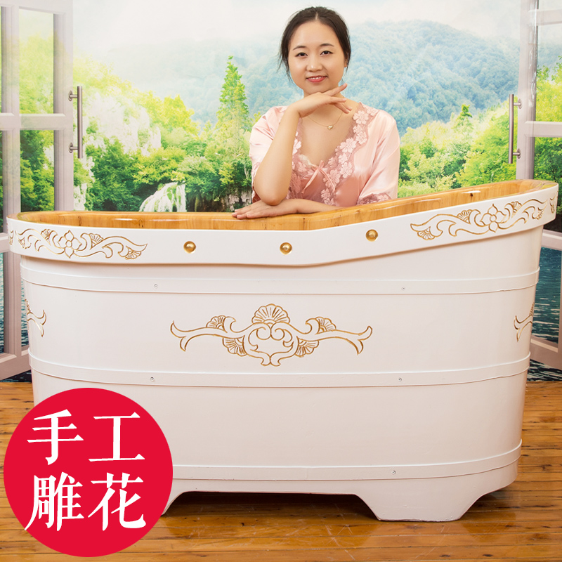 Hanjiang Cedar barrel Bath tub Adult solid wood bath tub Fumigation tub with lid European style wooden bath tub Bath tub