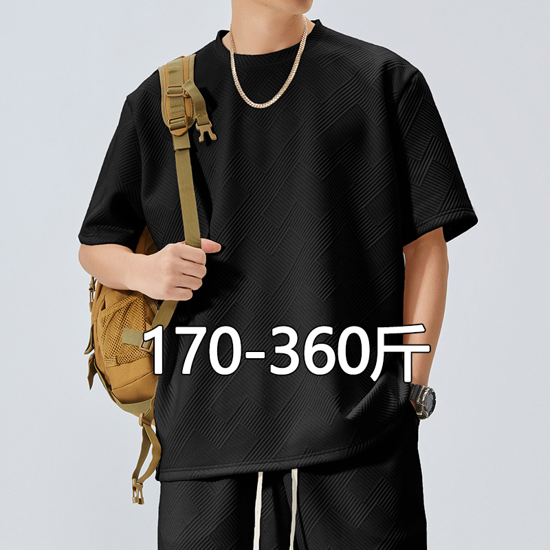 Plus-Size Textured Short-Sleeve Men's Summer New American-Style Trendy Brand Loose Black T-Shirt, Extra Large for Big and Tall Men Plus-Size Textured Short-Sleeve Men's Summer New American-Style Trendy Brand Loose Black T-Shirt, Extra Large for Big and Tall Men