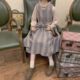 Labeau-ສອງສີ pansy-waisted woolen dress ແມ່ຍິງ retro ວິທະຍາໄລງາມ plaid embroidered woolen suspender skirt