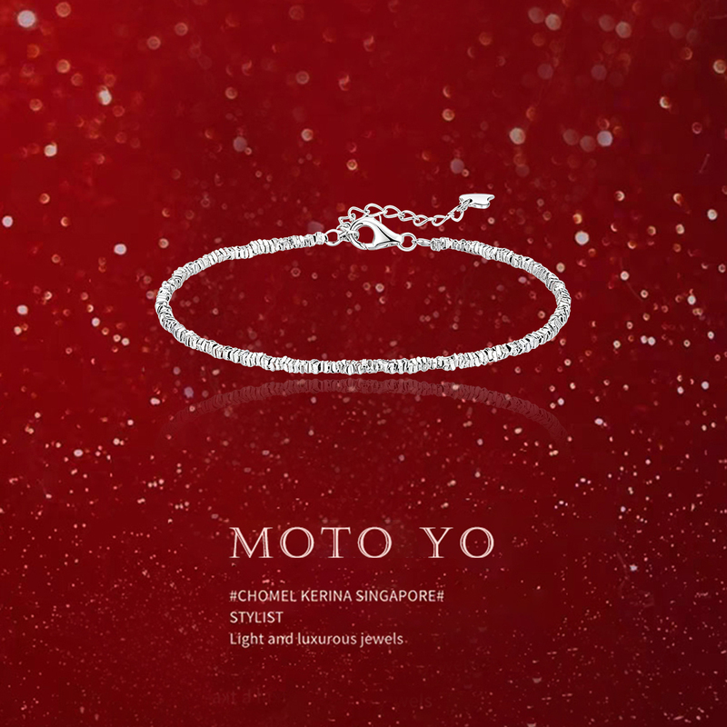 999 Pure Silver Broken Silver Bracelet for Women, Light Luxury, Niche, High-End, Simple Plain Circle, Starry Bracelet, Gift for Girlfriend