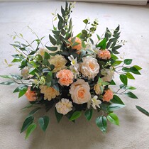 New wedding road flower-guiding wedding runway stage decoration flower forest flower row roman column banyan leaf road flower-guiding ball