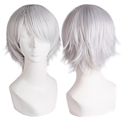 Tong Man COS wig Men and women apply short hair 30cm universal reflective straight hair silver -white light gray anime full set