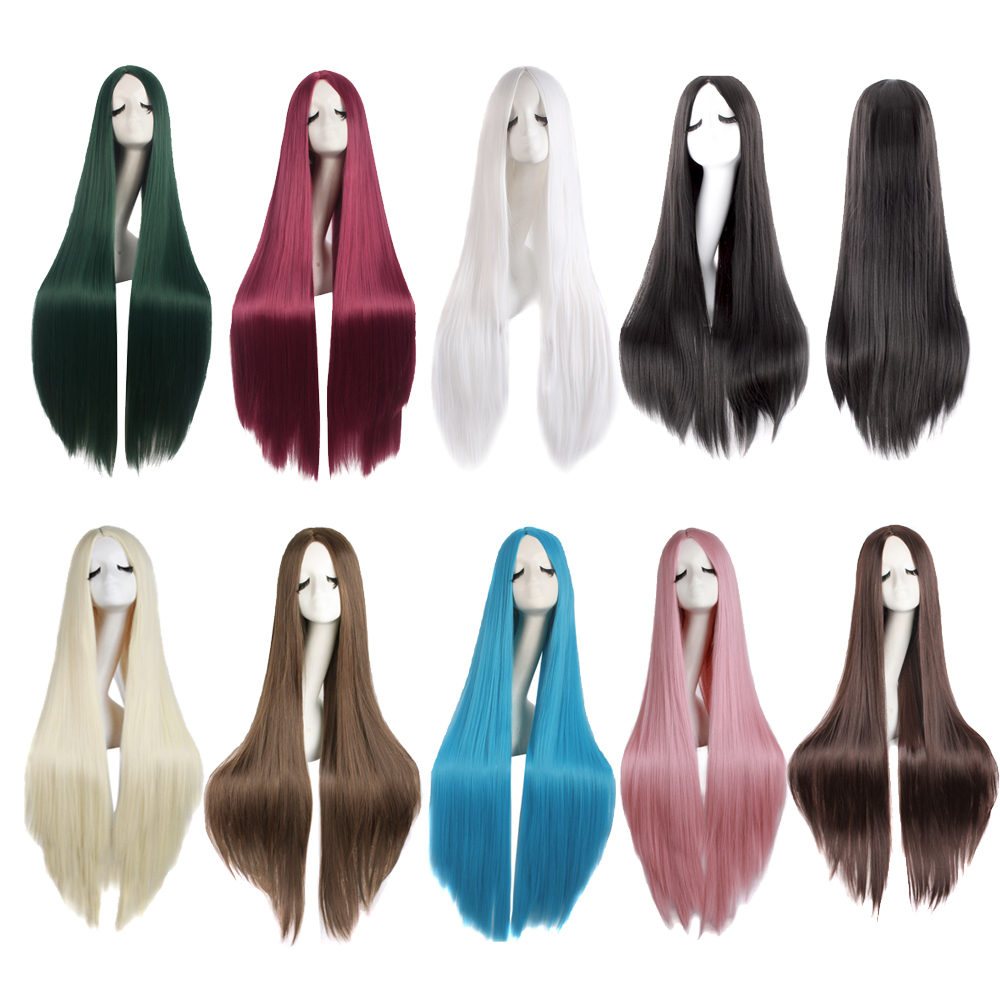 Wig female universal cos long hair anime 100 black long straight fake hair Costume for men and women in the middle of the ancient style full headgear