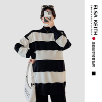 Japanese ELSA KEITH maternity wear spring and autumn striped knitted long-sleeved loose top new large size long casual