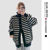 Japanese ELSA KEITH maternity wear spring and autumn striped knitted long-sleeved sweater loose turtleneck new pregnancy jacket