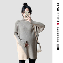Japanese ELSA KEITH maternity wear spring and autumn new long-sleeved turtleneck sweater loose fashionable and versatile casual slit