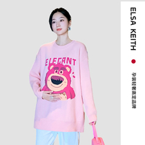 Japanese ELSA KEITH maternity wear spring and autumn new pink cartoon long-sleeved sweet sweater loose mommy good-looking