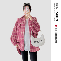Japanese ELSA KEITH maternity wear spring and autumn long fashion thickened long-sleeved plaid jacket loose new shirt