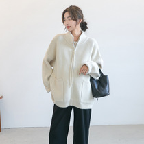 Japanese ELSA KEITH maternity wear spring and autumn new loose large size belly-covering knitted cardigan foreign style top jacket