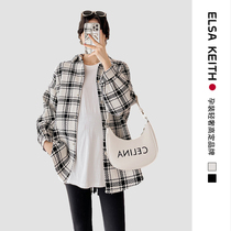Japanese ELSA KEITH maternity wear spring and autumn plaid coat long-sleeved casual new style loose top for women during pregnancy large
