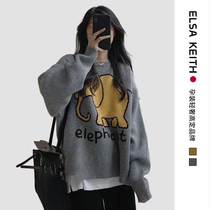 Japan ELSA KEITH maternity wear spring and autumn new loose long-sleeved cartoon top fashion lazy pregnancy plus size