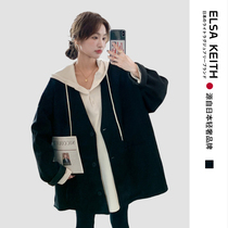 Japanese ELSA KEITH maternity wear spring and autumn new black long-sleeved jacket loose large size slit for casual outing