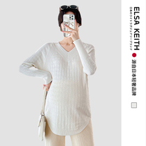 Japanese ELSA KEITH maternity wear spring and autumn fashionable knitted loose tops large size versatile going out womens bottoming shirt