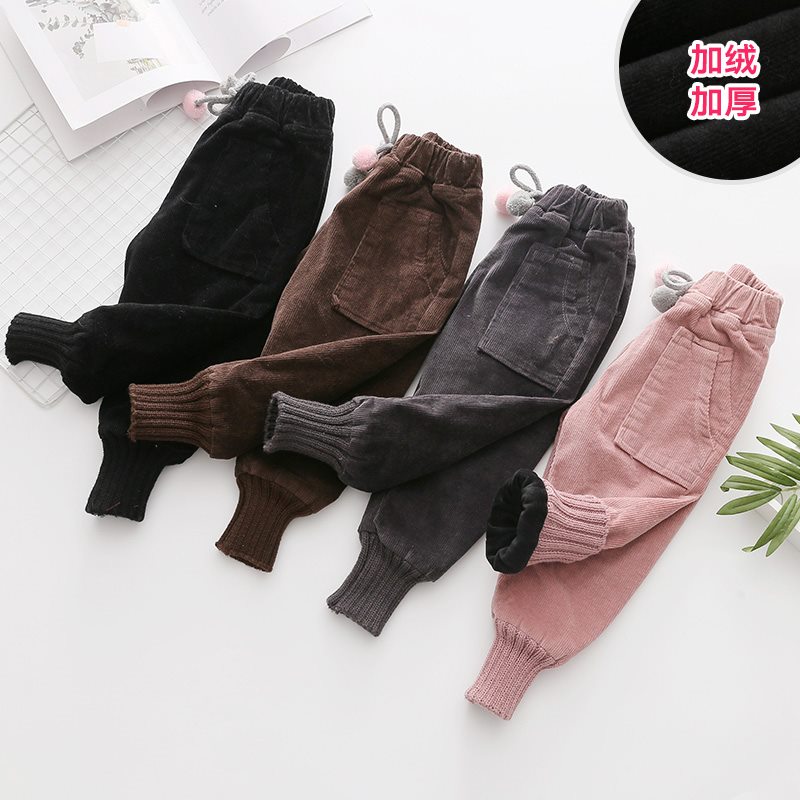 Korean baby foot long pants 2020 winter new middle and small children's children's clothing Children's velvet thickened casual pants