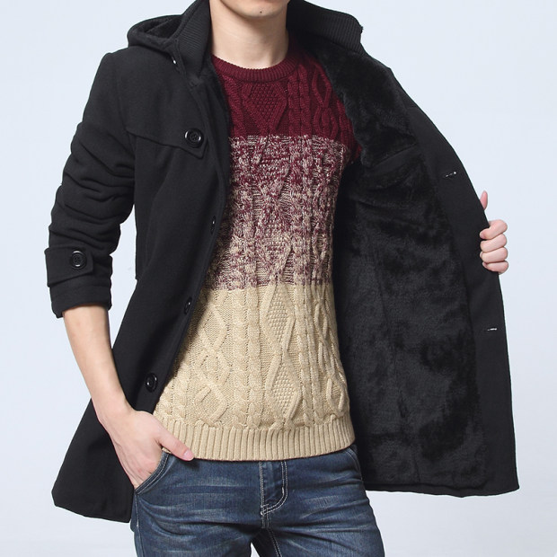 Mùa đông cộng với áo choàng nhung dày dài nam sinh viên Hàn Quốc Áo len mỏng Áo trẻ trung của Anh cardigan nam