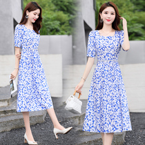 2021 summer products new cotton dress womens thin waist thin summer sweet floral skirt