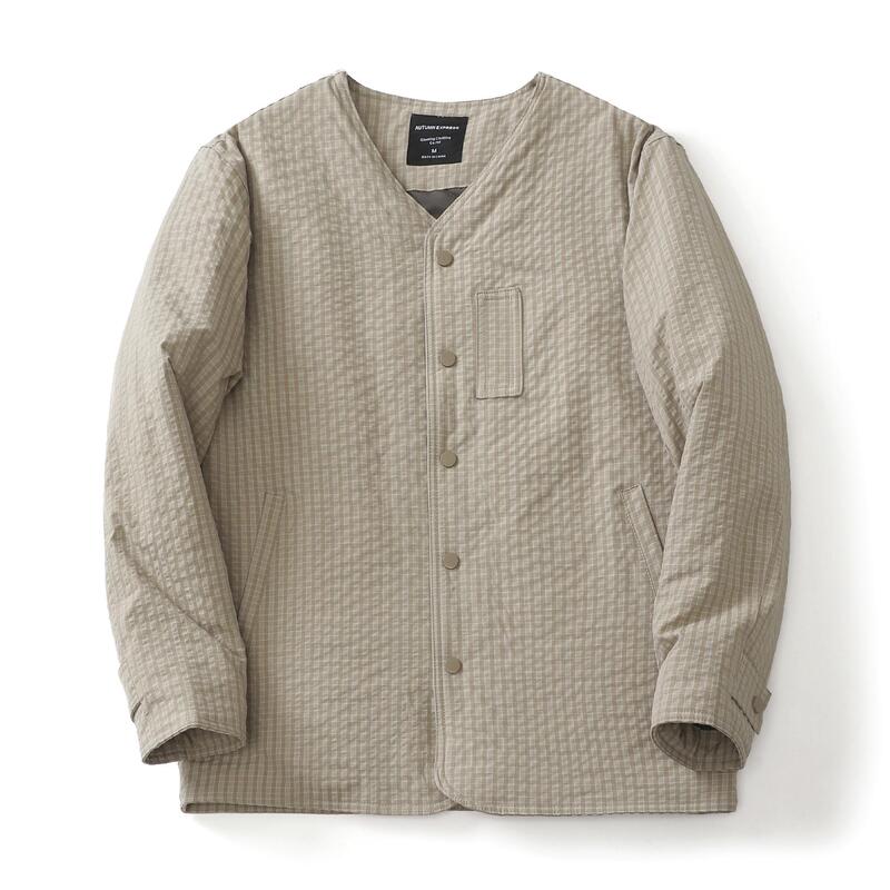 Japanese Retro Plaid Collarless Layered Quilted Cotton Jacket Loose Casual V-Neck Warm Cotton Coat Men's Jacket