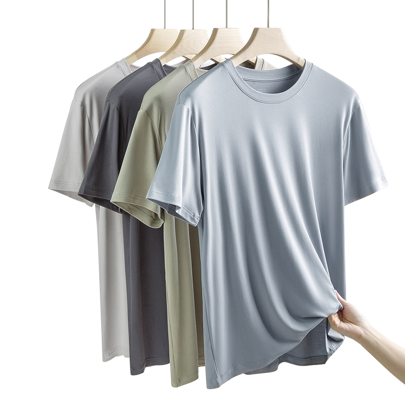 Summer T-Shirt for Men, 60-Count Modal, Soft and Thin Top, Solid Color, Breathable, Round Neck, Short-Sleeved T-Shirt, Base Layer Shirt Summer T-Shirt for Men, 60-Count Modal, Soft and Thin Top, Solid Color, Breathable, Round Neck, Short-Sleeved T-Shirt, Base Layer Shirt