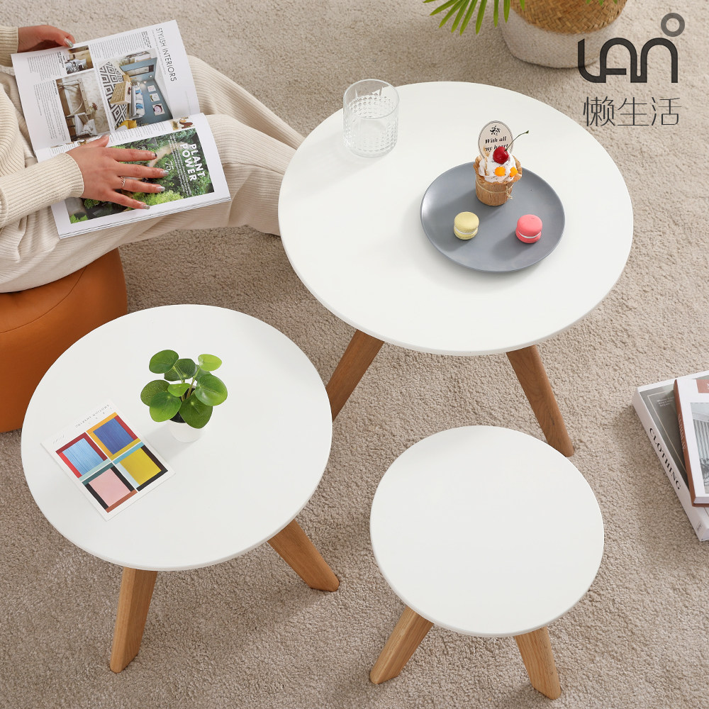 Solid wood round coffee table combination simple modern multifunctional small apartment living room balcony tatami small round table side table