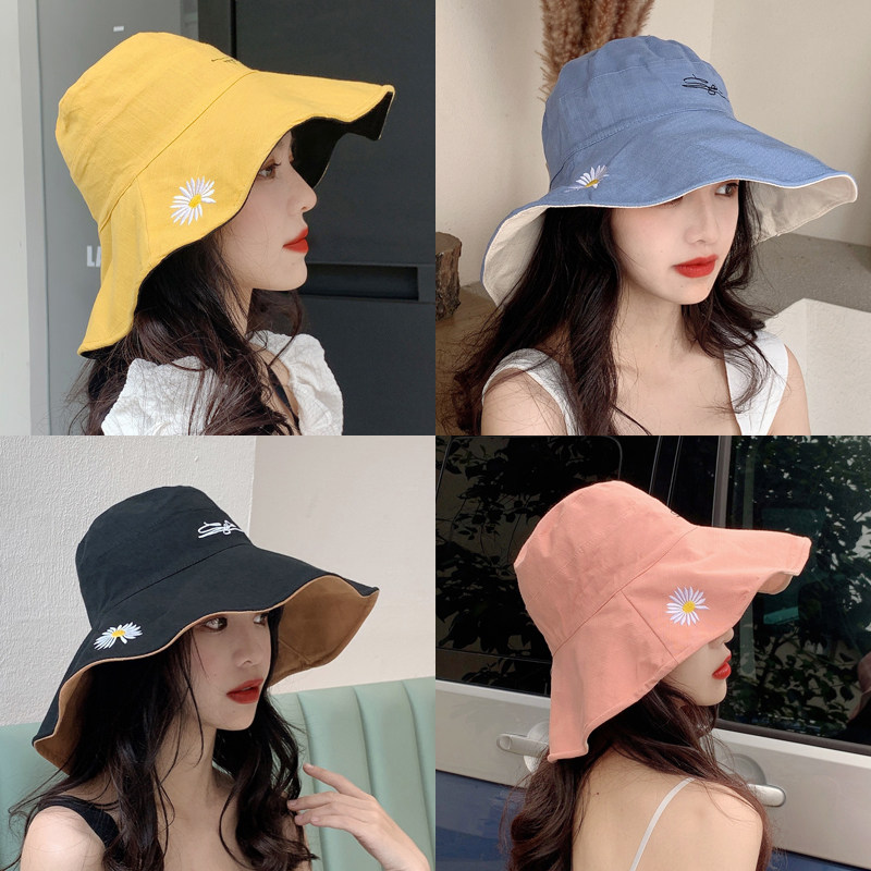 Hat pupils small daisies cover the face fisherman hat female sunscreen sunshade double-sided Korean version of the UV summer hat