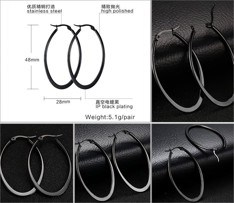 European and American fashion titanium steel earrings plated black ear ornaments large earrings EH-051B