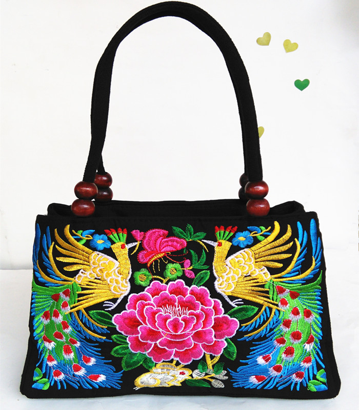 Yunnan Lijiang national style embroidered bag embroidered double zipper handbag embroidered hand bag small satchel bag women's bag