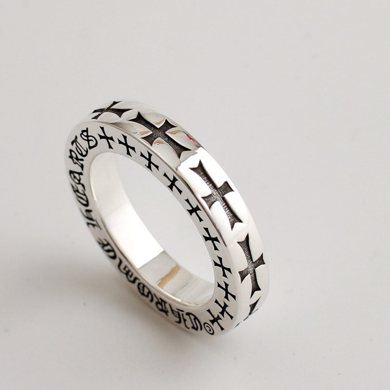 Jinxin handmade 925 sterling silver alphabet cross flower ring, male and female couple ring, tail ring, personalized niche accessories