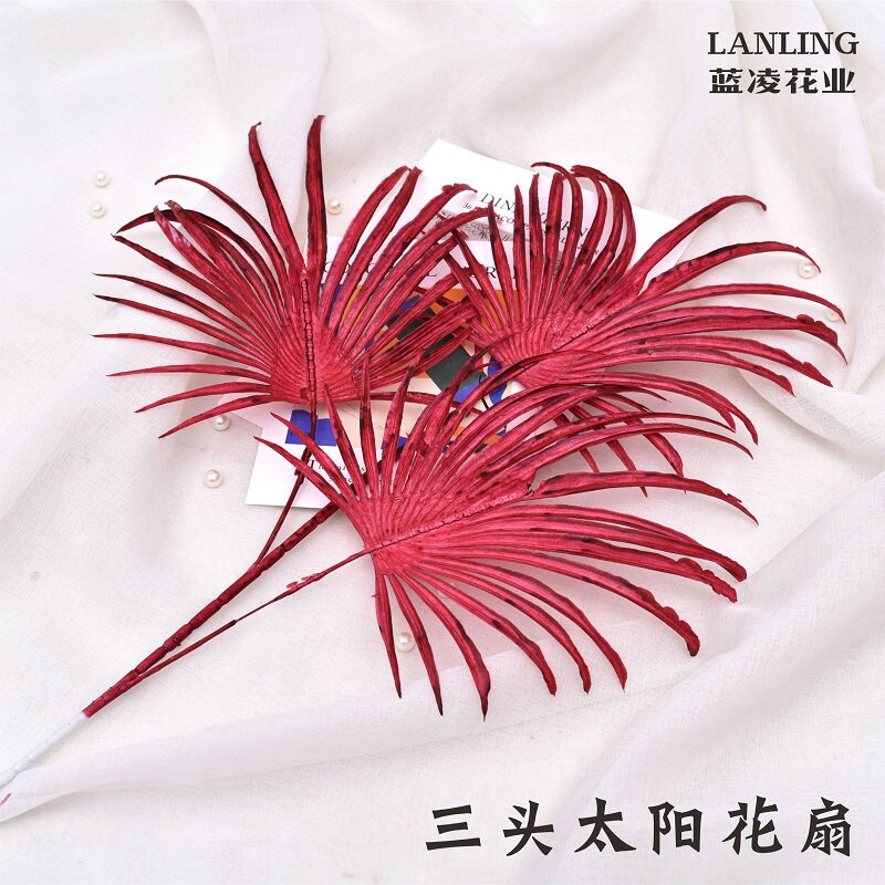 Simulation Three Heads Sunflower Fan Quay Leaf Wedding Celebration Flower Wedding Hall Floral Wedding Hall Floral Art Road Leading Flower Arrangement Plastic Fake Flowers