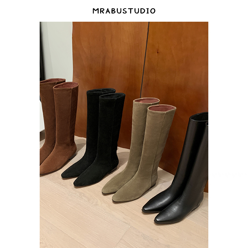 Genuine Leather French-Style Flat Suede Riding Boots for Petite Women, Knee-High Boots, Wide-Leg Knee-High Boots, Flat-Top High-Leg Long Boots for Women Genuine Leather French-Style Flat Suede Riding Boots for Petite Women, Knee-High Boots, Wide-Leg Knee-High Boots, Flat-Top High-Leg Long Boots for Women