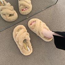 Small ckerwin thick-soled furry slippers 2024 new spring and summer fashion internet celebrity plush cotton rear drawstring
