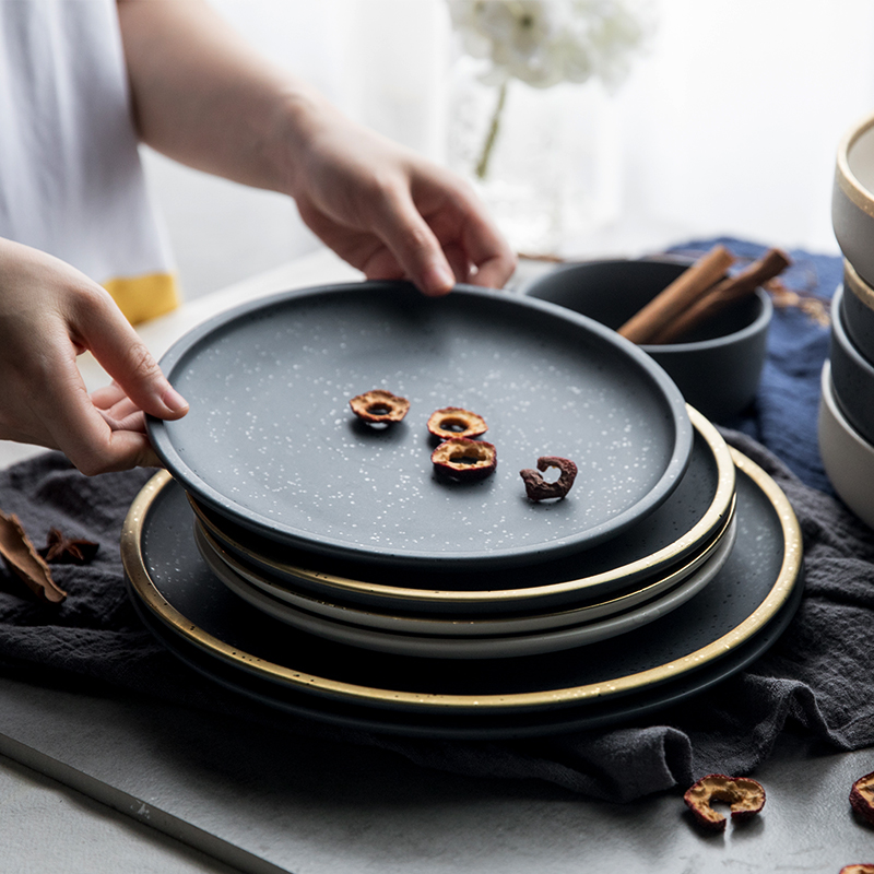 TaoDian ou flat plate beefsteak plate household ceramic creative contracted dessert soup of plate all the dishes