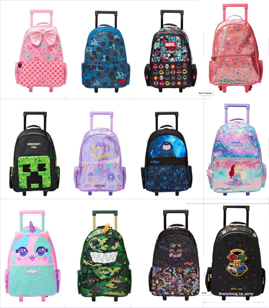 Australian smiggle pull rod bag primary and middle school students large capacity minus negative drag wheel bag children girl boy backpack-Taobao