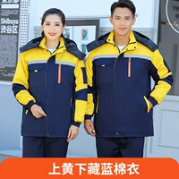 Хлопковая куртка из пяти поколений на вершине желтой хлопчатобумажной пиджаки с скрытой синей ватной курткой с съемной внутренней крышкой