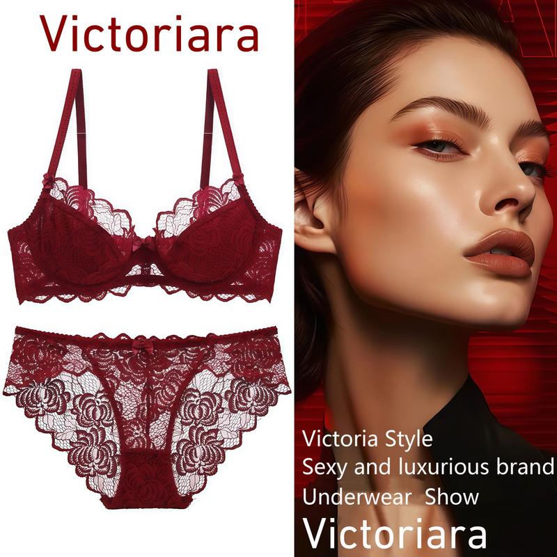 Victoria Red Lace Lingerie, Feminine Thin Style with Soft Underwire Bra, High-End Comfortable Push-Up Bra That Makes Large Breasts Appear Smaller Victoria Red Lace Lingerie, Feminine Thin Style with Soft Underwire Bra, High-End Comfortable Push-Up Bra That Makes Large Breasts Appear Smaller