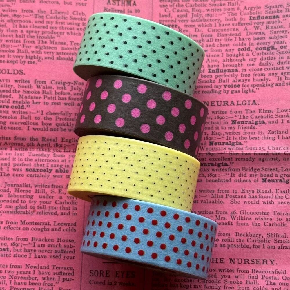 Korean Jazzornot-style colorful polka dot washi tape, 3 meters long, perfect for journaling and collage.