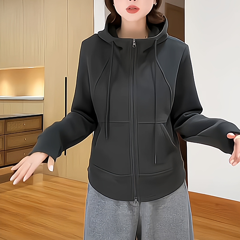 Double Zipper Australian Fleece Hooded Sweatshirt for Women 2025 Autumn and Winter New Slim Cardigan Jacket Thickened Warm Base Layer Top