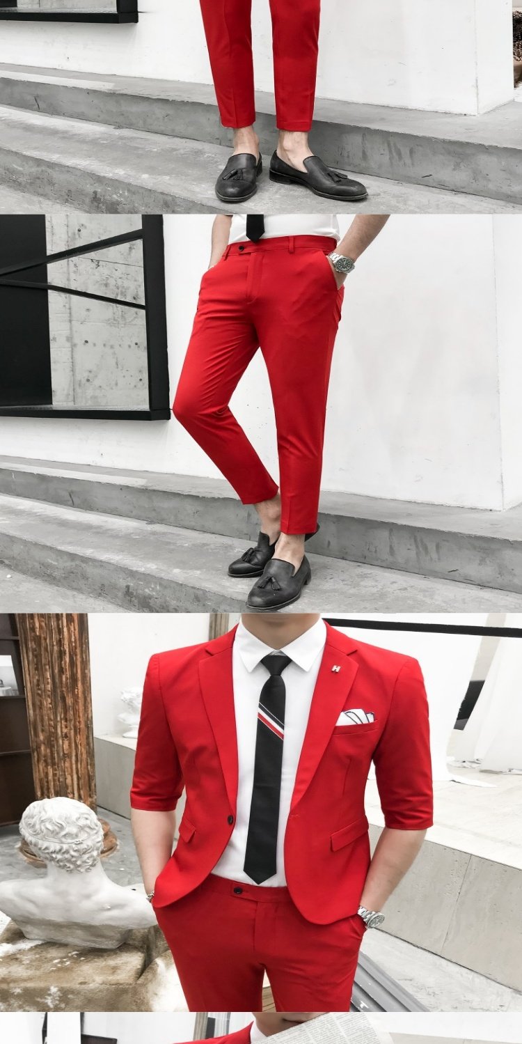 Mùa xuân và mùa hè mỏng phần 7 tay áo nhỏ phù hợp với nam giới của Anh tay áo phù hợp với chân 9 chân quần hai bộ - Suit phù hợp shop quần áo nam