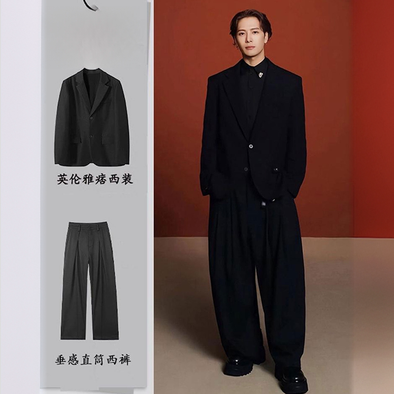 Korean Chipotle Jackson Wang Style British-Style Suit Set for Men 2026 Autumn Elegant Two-Piece Suit Korean Chipotle Jackson Wang Style British-Style Suit Set for Men 2026 Autumn Elegant Two-Piece Suit