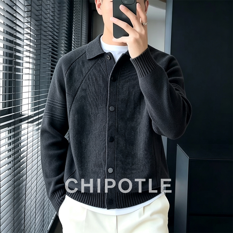 Korean Chipotle Simple Casual Lapel Knit Sweater for Men 2026 Autumn New Versatile Cardigan Sweater Trendy