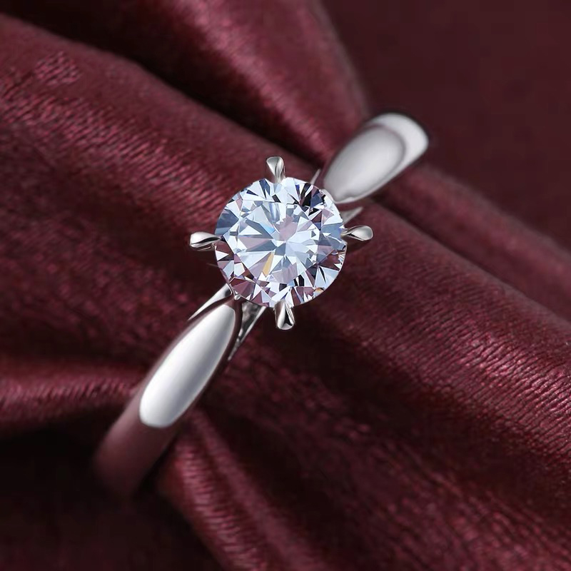 PT950 platinum wedding ring Moissanite ring female four-claw 1 carat D color classic diamond ring simulation female ring