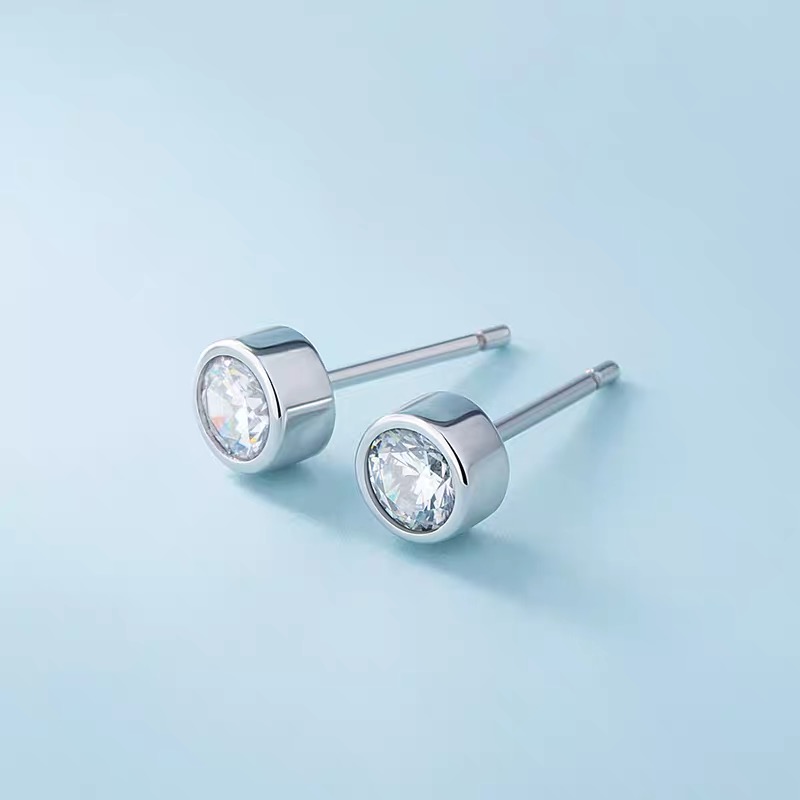 PT 950 Platinum - ear needle female Mozambique simulation diamond earbone nail round single diamond about 18 k gold ear decoration male