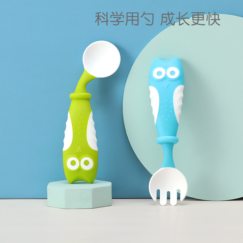 Baby Crossing the bend spoon baby feeding spoon cute child learning to eat training spoon tableware