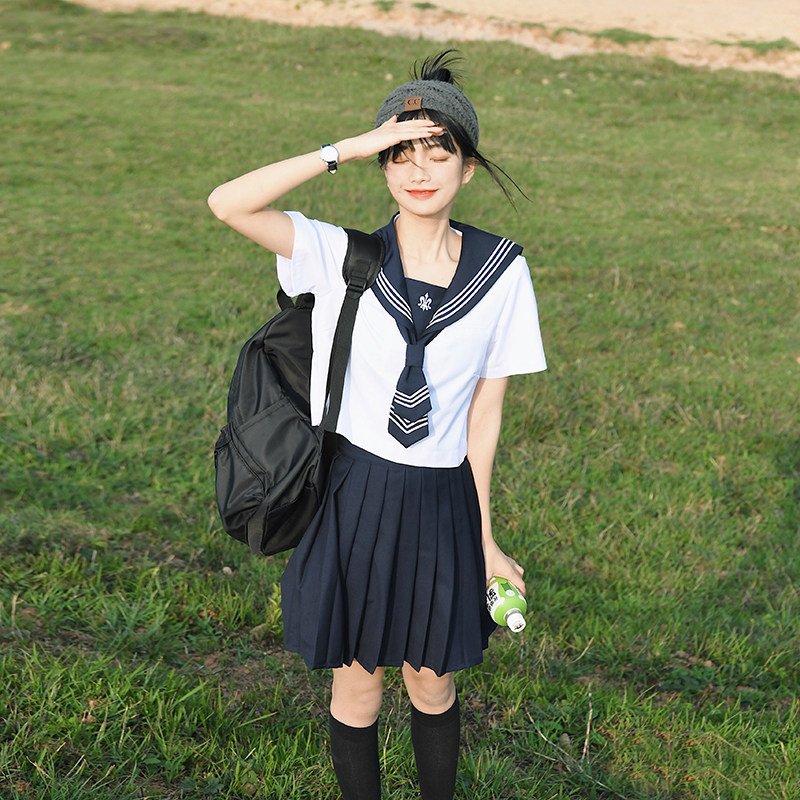 Red Collar White Three Ben Orthodox Jk Uniform Day Series Suit Original Short Sleeve Base Section Sailor Serving Thyme Skirt Summer