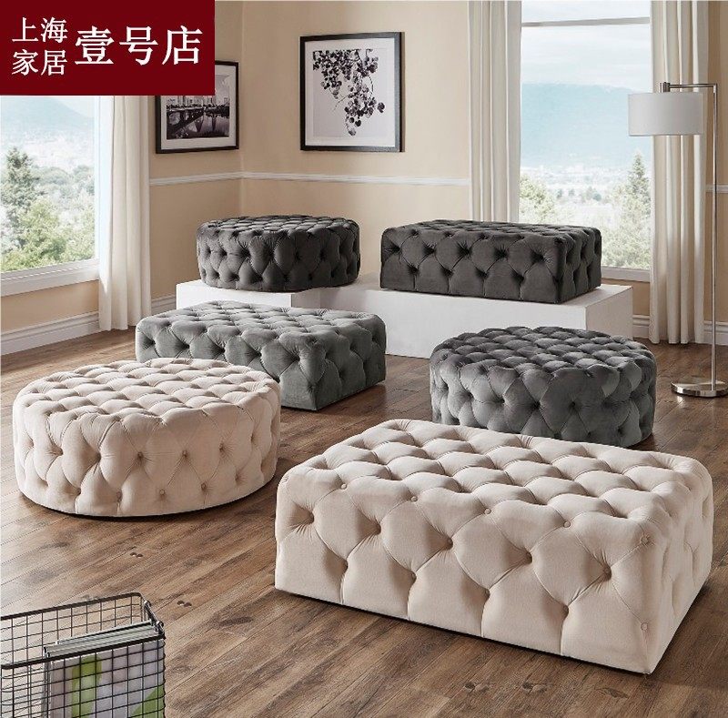 American light luxury ins velvet shoe changing stool cloakroom stool clothing store sofa round pier bedroom bed end stool